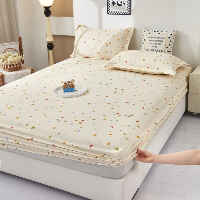 云玲时尚 2025春夏新款针织棉双层纱单床笠床笠单件 幸运星