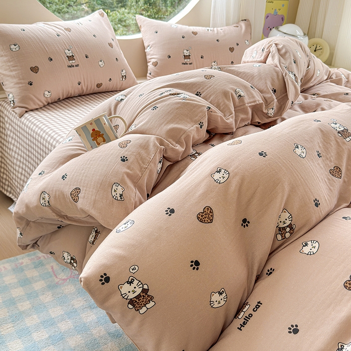 91家纺网 家纺一手货源 找家纺 感遇 2025新款全棉磨毛A类床单床笠三件套 巧克力