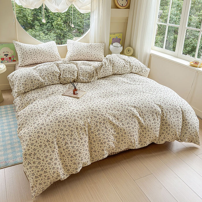 91家纺网 家纺一手货源 找家纺 感遇家纺 2025新款全棉纯棉千柔双层纱四件套 风铃草