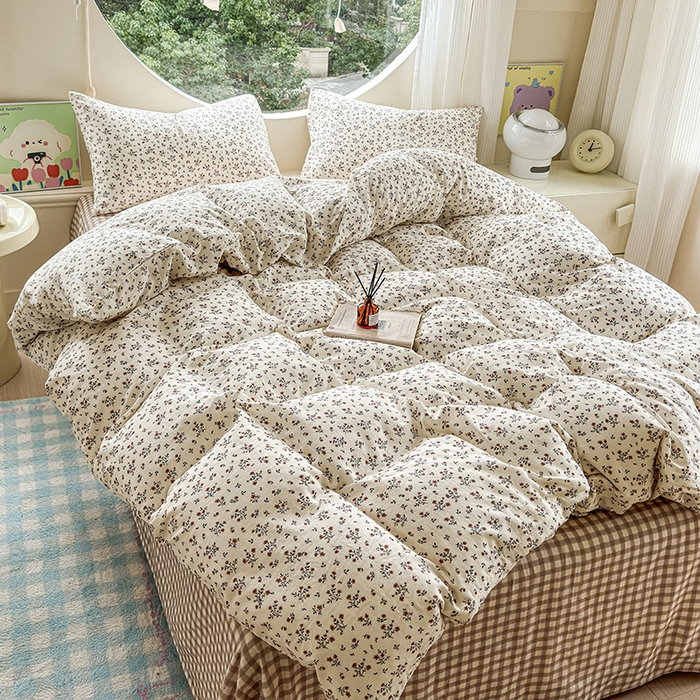 91家纺网 家纺一手货源 找家纺 感遇家纺 2025新款全棉纯棉千柔双层纱四件套 风铃草