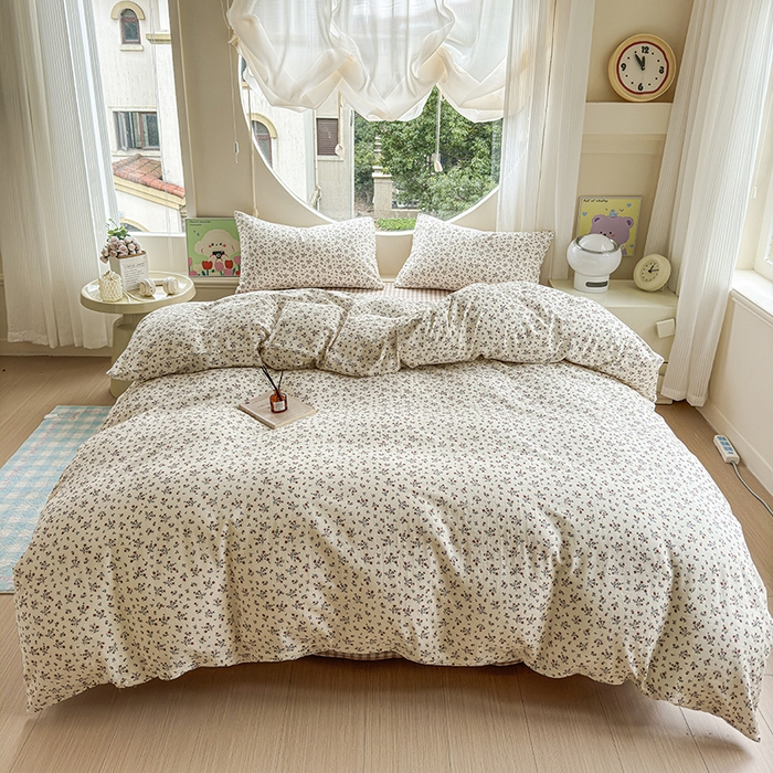 91家纺网 家纺一手货源 找家纺 感遇家纺 2025新款全棉纯棉千柔双层纱四件套 风铃草