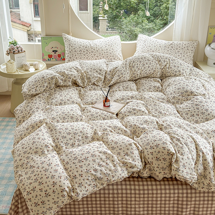 91家纺网 家纺一手货源 找家纺 感遇家纺 2025新款全棉纯棉千柔双层纱四件套 风铃草