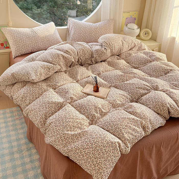 91家纺网 家纺一手货源 找家纺 感遇家纺 2025新款全棉纯棉千柔双层纱四件套 露娜