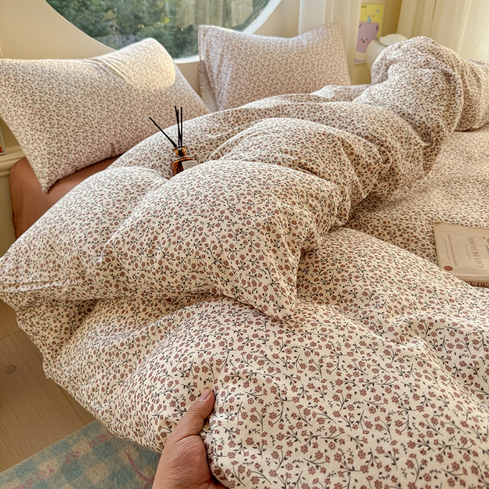 91家纺网 家纺一手货源 找家纺 感遇家纺 2025新款全棉纯棉千柔双层纱四件套 露娜