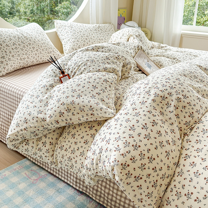 91家纺网 家纺一手货源 找家纺 感遇家纺 2025新款全棉纯棉千柔双层纱四件套 风铃草