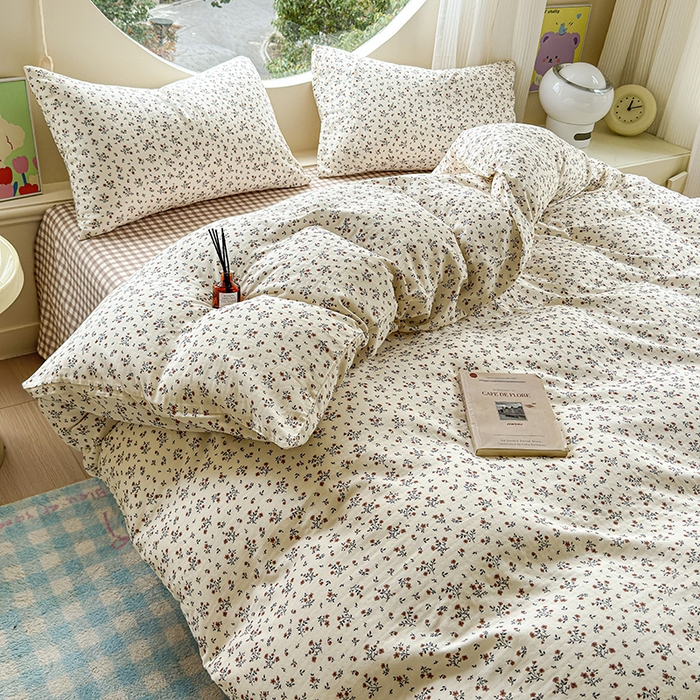 91家纺网 家纺一手货源 找家纺 感遇家纺 2025新款全棉纯棉千柔双层纱四件套 风铃草