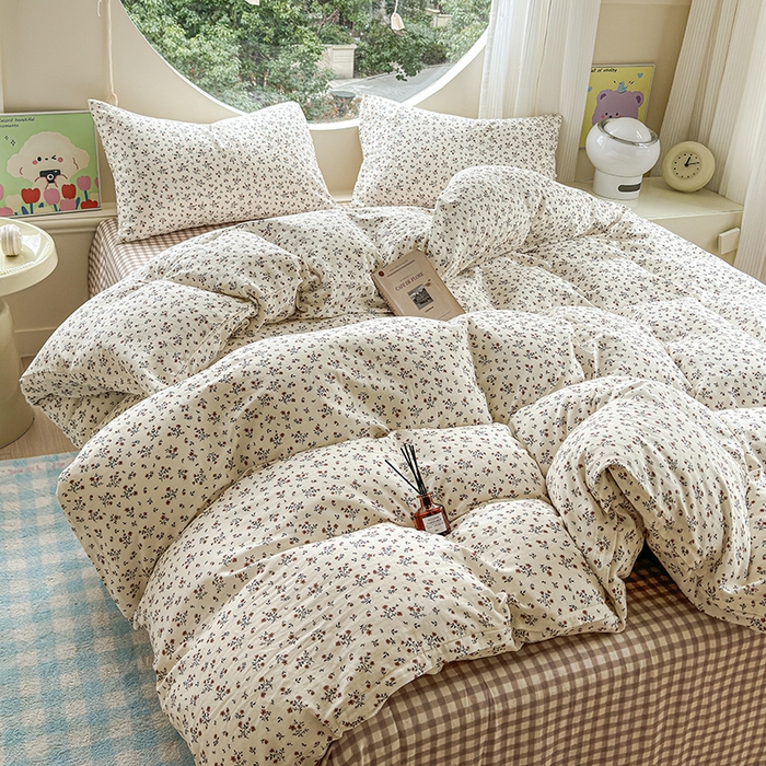 91家纺网 家纺一手货源 找家纺 感遇家纺 2025新款全棉纯棉千柔双层纱四件套 风铃草