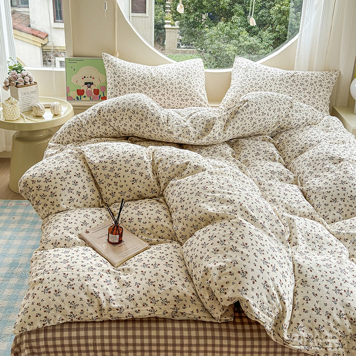 91家纺网 家纺一手货源 找家纺 感遇家纺 2025新款全棉纯棉千柔双层纱四件套 风铃草