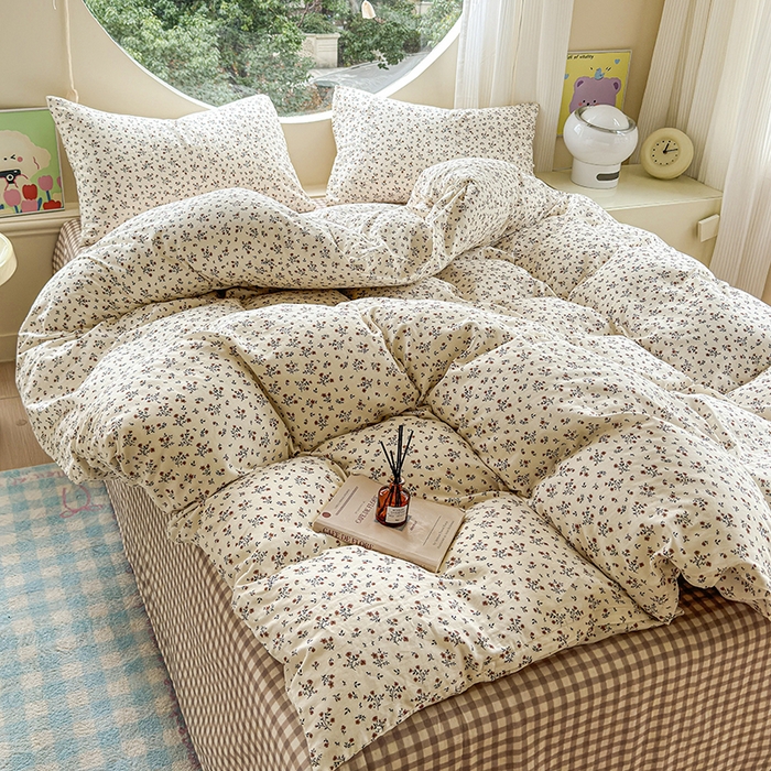 91家纺网 家纺一手货源 找家纺 感遇家纺 2025新款全棉纯棉千柔双层纱四件套 风铃草