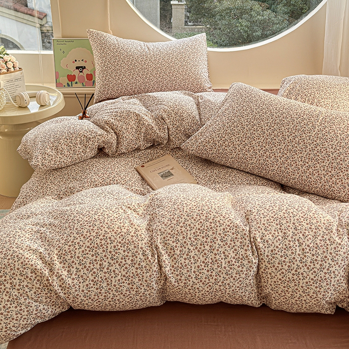 91家纺网 家纺一手货源 找家纺 感遇家纺 2025新款全棉纯棉千柔双层纱四件套 露娜