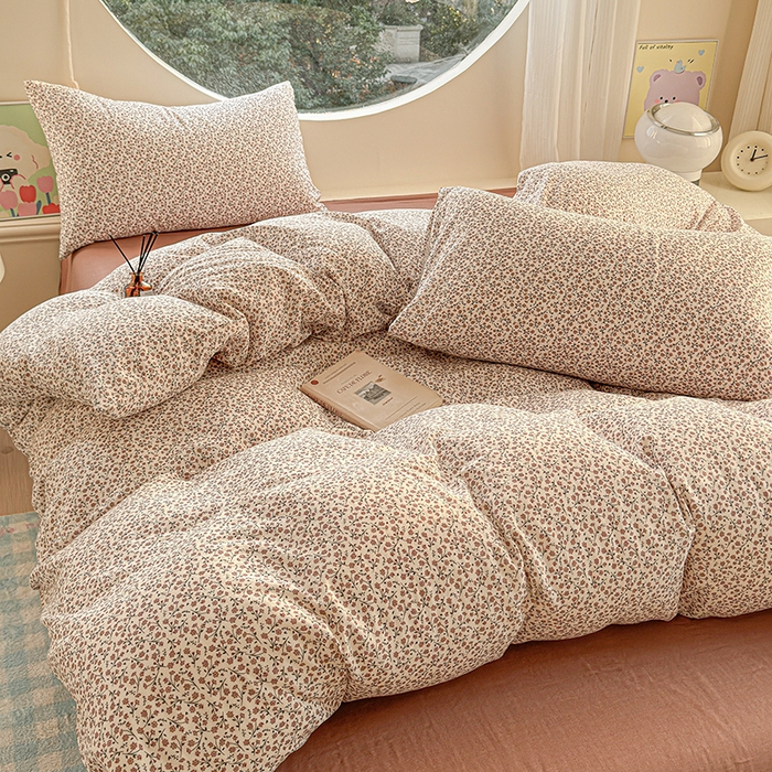 91家纺网 家纺一手货源 找家纺 感遇家纺 2025新款全棉纯棉千柔双层纱四件套 露娜