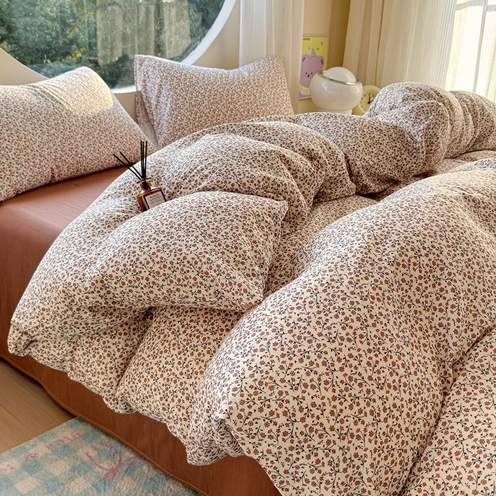 91家纺网 家纺一手货源 找家纺 感遇家纺 2025新款全棉纯棉千柔双层纱四件套 露娜