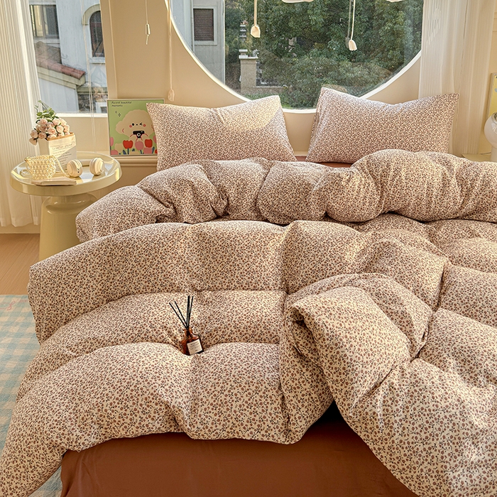 91家纺网 家纺一手货源 找家纺 感遇家纺 2025新款全棉纯棉千柔双层纱四件套 露娜