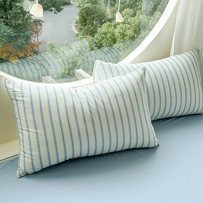 91家纺网 家纺一手货源 找家纺 感遇家纺 2025新款全棉纯棉千柔双层纱四件套 韩系蓝条