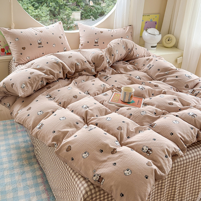 91家纺网 家纺一手货源 找家纺 感遇家纺 2025新款全棉纯棉千柔双层纱四件套 豹纹猫