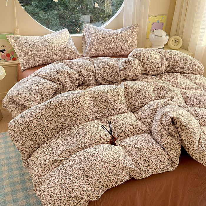 91家纺网 家纺一手货源 找家纺 感遇家纺 2025新款全棉纯棉千柔双层纱四件套 露娜