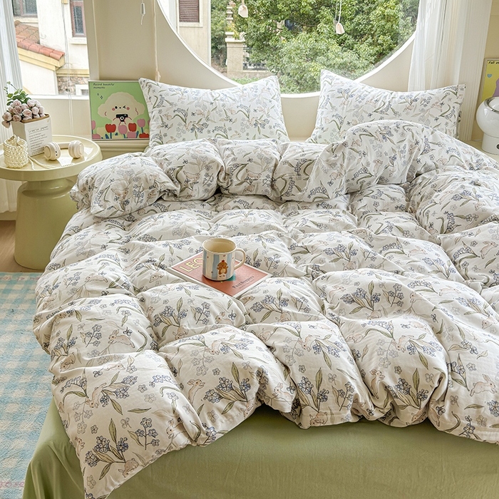 91家纺网 家纺一手货源 找家纺 感遇家纺 2025新款全棉纯棉千柔双层纱四件套 兔稚