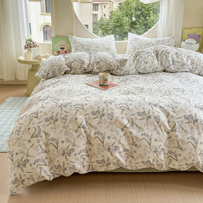 91家纺网 家纺一手货源 找家纺 感遇家纺 2025新款全棉纯棉千柔双层纱四件套 兔稚