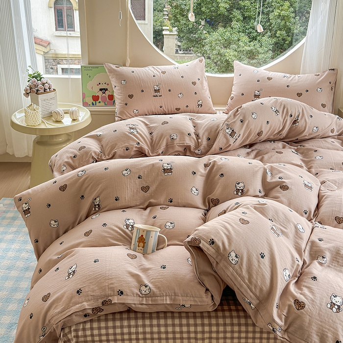 91家纺网 家纺一手货源 找家纺 感遇家纺 2025新款全棉纯棉千柔双层纱四件套 豹纹猫