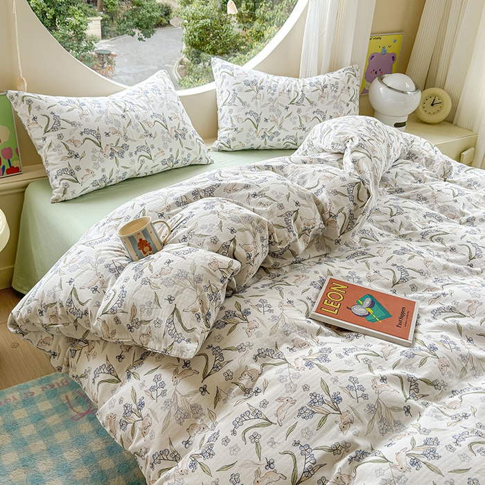 91家纺网 家纺一手货源 找家纺 感遇家纺 2025新款全棉纯棉千柔双层纱四件套 兔稚