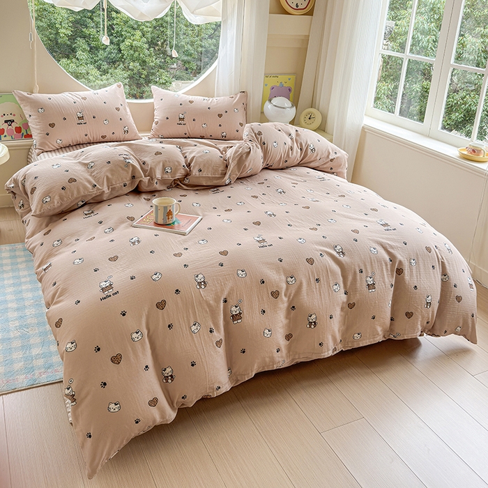 91家纺网 家纺一手货源 找家纺 感遇家纺 2025新款全棉纯棉千柔双层纱四件套 豹纹猫