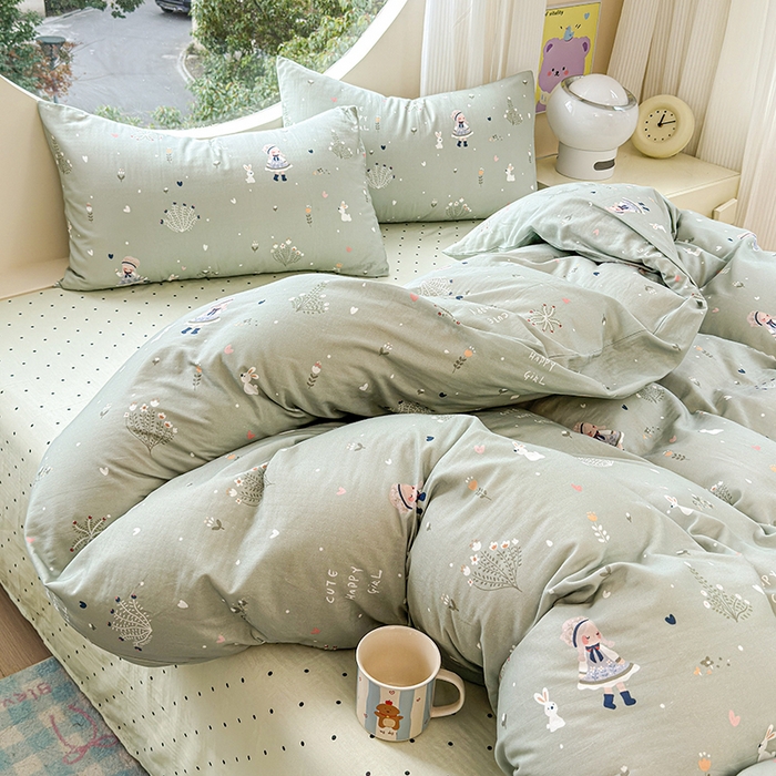 91家纺网 家纺一手货源 找家纺 感遇家纺 2025新款全棉纯棉千柔双层纱四件套 甜系少女