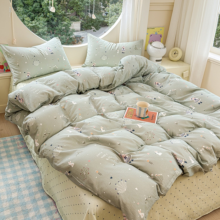 91家纺网 家纺一手货源 找家纺 感遇家纺 2025新款全棉纯棉千柔双层纱四件套 甜系少女