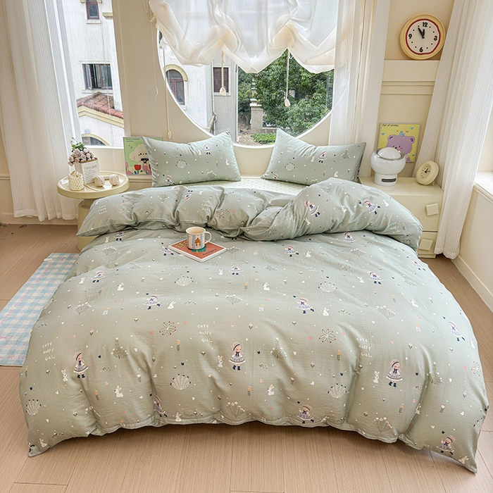 91家纺网 家纺一手货源 找家纺 感遇家纺 2025新款全棉纯棉千柔双层纱四件套 甜系少女