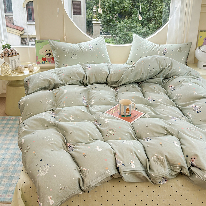 91家纺网 家纺一手货源 找家纺 感遇家纺 2025新款全棉纯棉千柔双层纱四件套 甜系少女