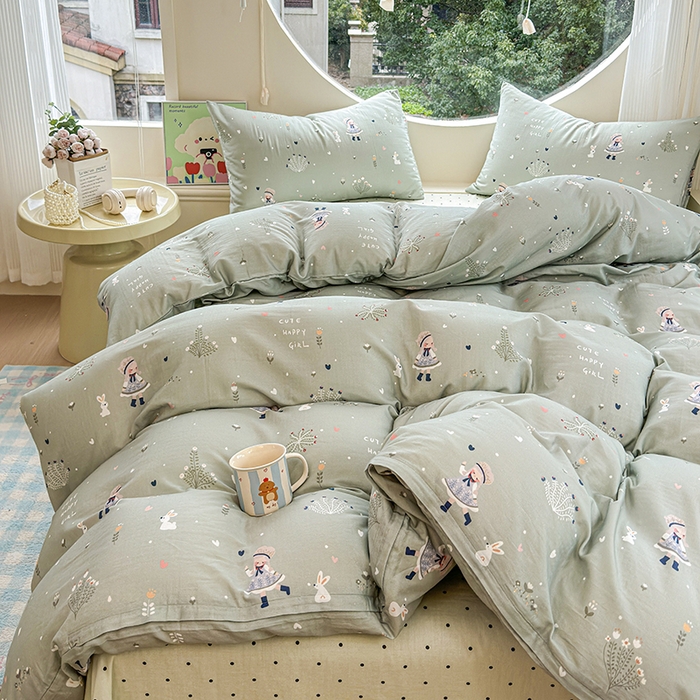 91家纺网 家纺一手货源 找家纺 感遇家纺 2025新款全棉纯棉千柔双层纱四件套 甜系少女