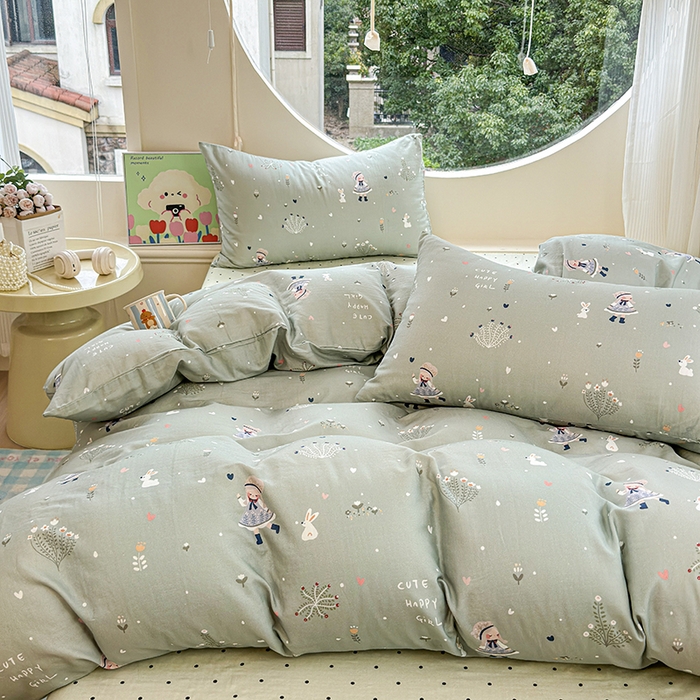 91家纺网 家纺一手货源 找家纺 感遇家纺 2025新款全棉纯棉千柔双层纱四件套 甜系少女