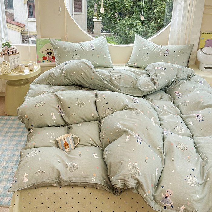 91家纺网 家纺一手货源 找家纺 感遇家纺 2025新款全棉纯棉千柔双层纱四件套 甜系少女