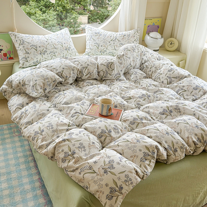 91家纺网 家纺一手货源 找家纺 感遇家纺 2025新款全棉纯棉千柔双层纱四件套 兔稚