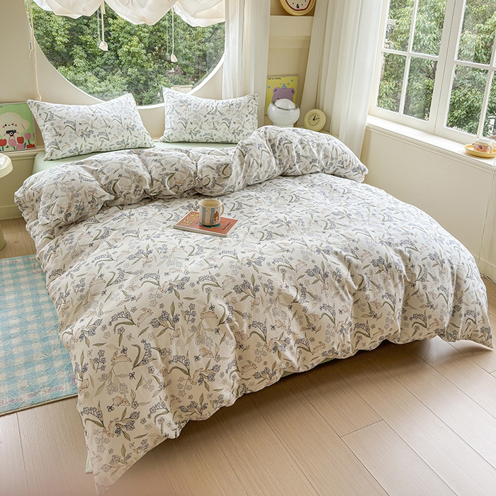 91家纺网 家纺一手货源 找家纺 感遇家纺 2025新款全棉纯棉千柔双层纱四件套 兔稚