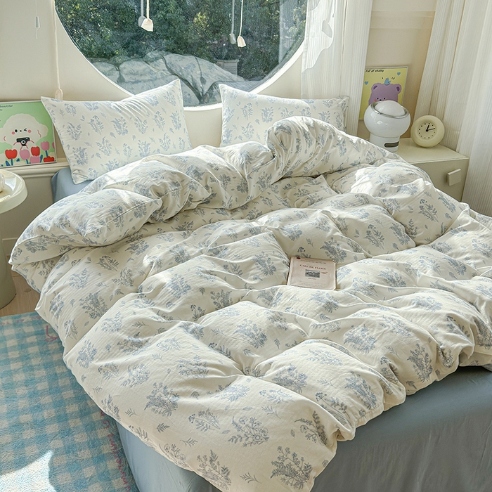 91家纺网 家纺一手货源 找家纺 感遇家纺 2025新款全棉纯棉千柔双层纱四件套 青花瓷