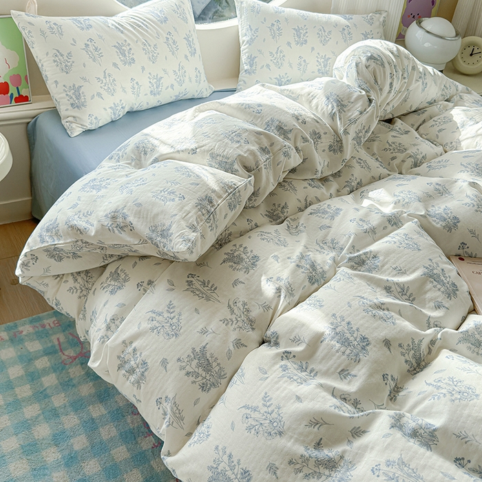 91家纺网 家纺一手货源 找家纺 感遇家纺 2025新款全棉纯棉千柔双层纱四件套 青花瓷