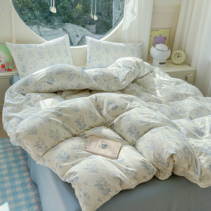 91家纺网 家纺一手货源 找家纺 感遇家纺 2025新款全棉纯棉千柔双层纱四件套 青花瓷