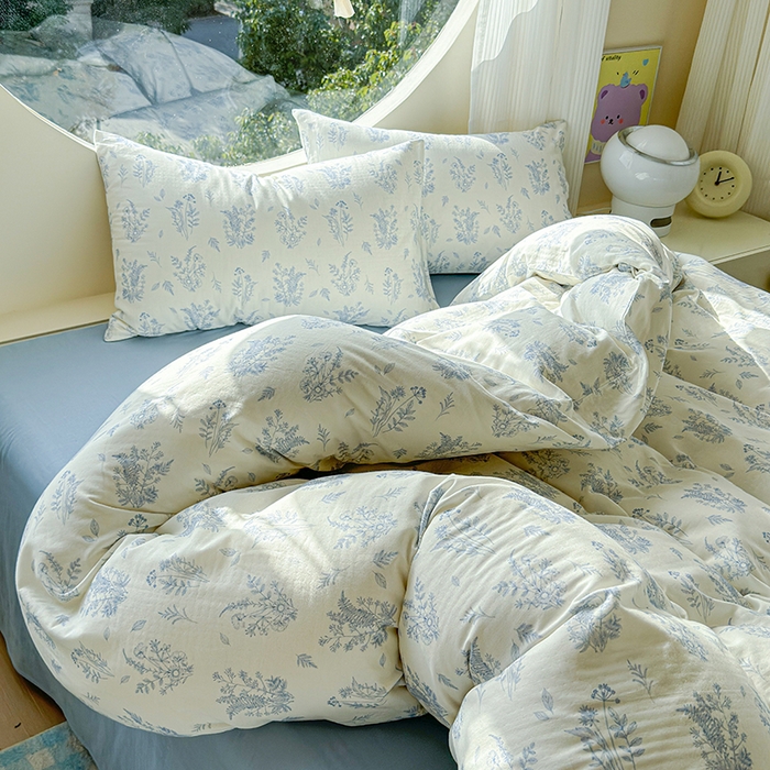 91家纺网 家纺一手货源 找家纺 感遇家纺 2025新款全棉纯棉千柔双层纱四件套 青花瓷