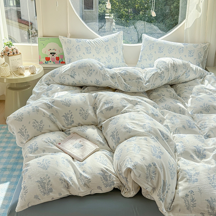 91家纺网 家纺一手货源 找家纺 感遇家纺 2025新款全棉纯棉千柔双层纱四件套 青花瓷