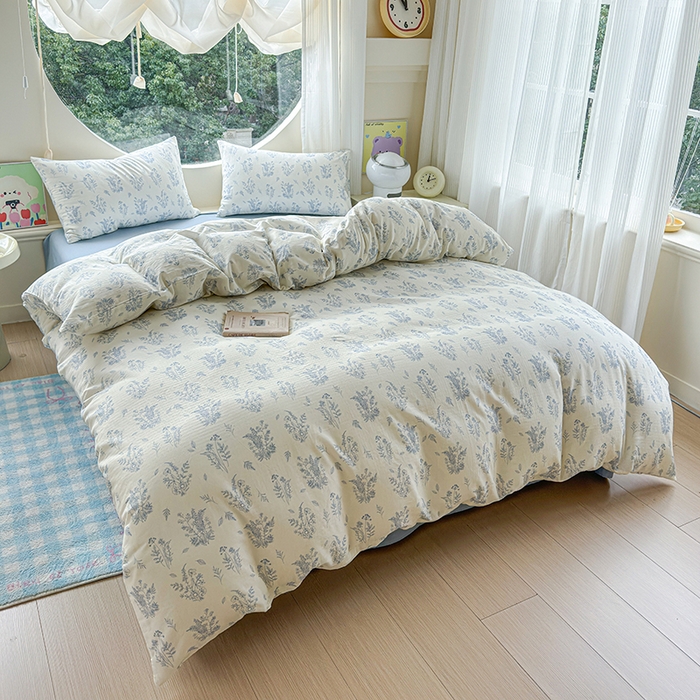 91家纺网 家纺一手货源 找家纺 感遇家纺 2025新款全棉纯棉千柔双层纱四件套 青花瓷