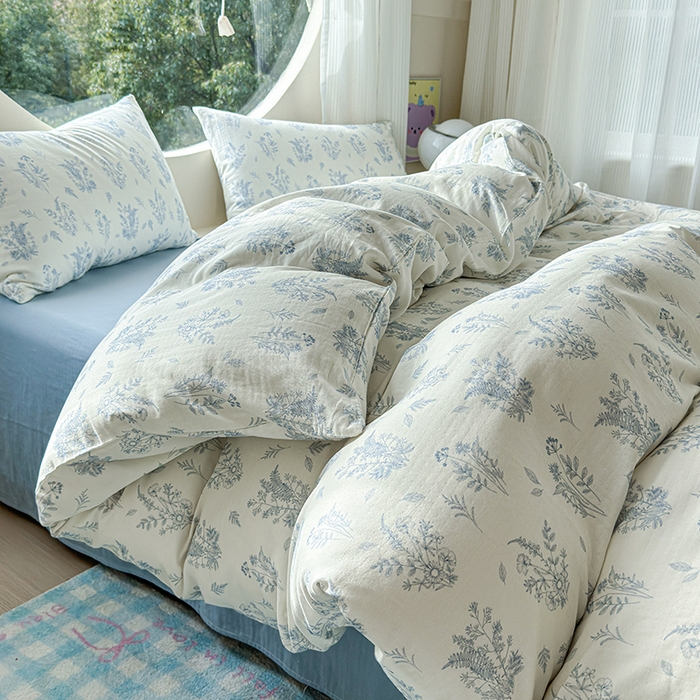 91家纺网 家纺一手货源 找家纺 感遇家纺 2025新款全棉纯棉千柔双层纱四件套 青花瓷