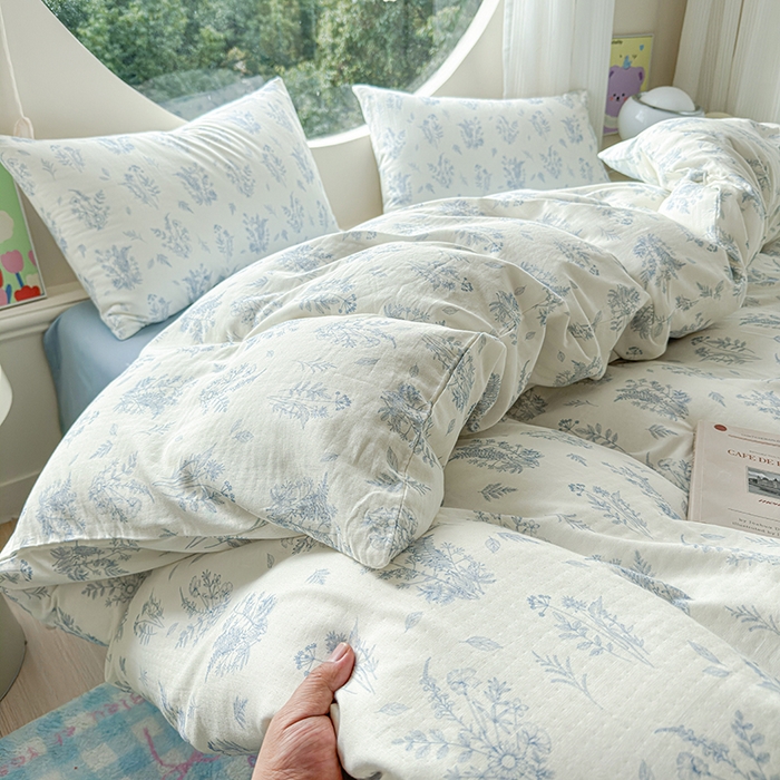 91家纺网 家纺一手货源 找家纺 感遇家纺 2025新款全棉纯棉千柔双层纱四件套 青花瓷