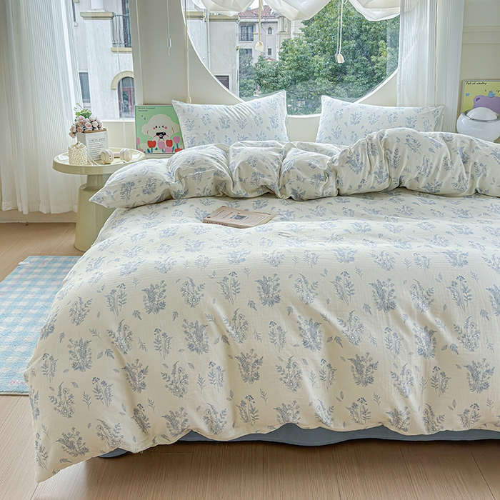 91家纺网 家纺一手货源 找家纺 感遇家纺 2025新款全棉纯棉千柔双层纱四件套 青花瓷