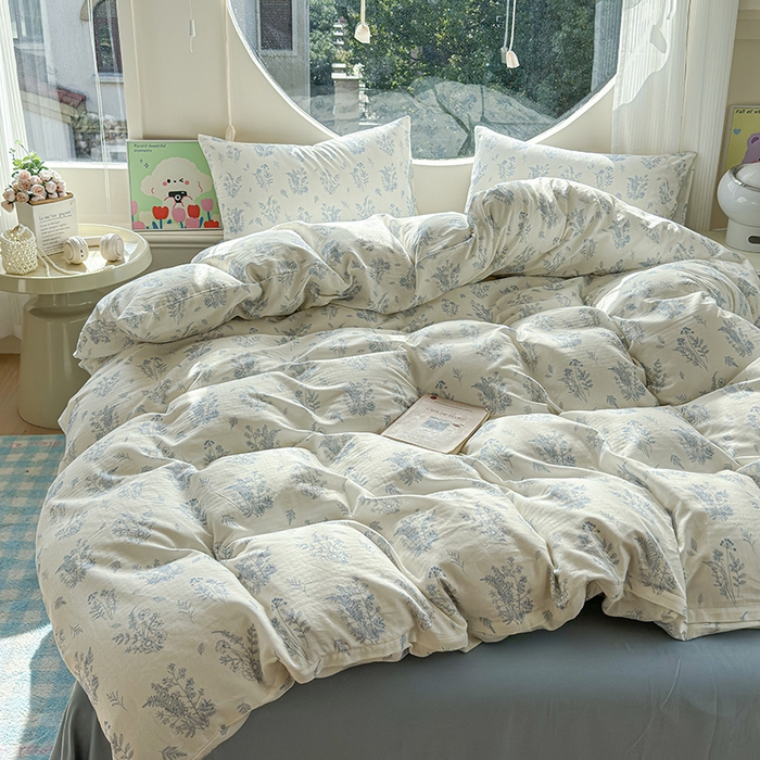 91家纺网 家纺一手货源 找家纺 感遇家纺 2025新款全棉纯棉千柔双层纱四件套 青花瓷