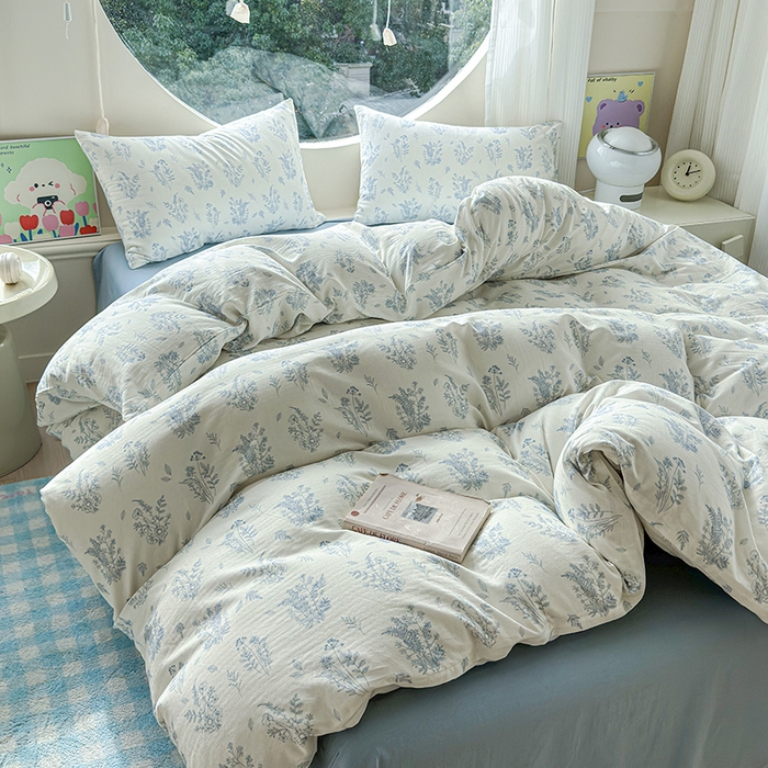 91家纺网 家纺一手货源 找家纺 感遇家纺 2025新款全棉纯棉千柔双层纱四件套 青花瓷