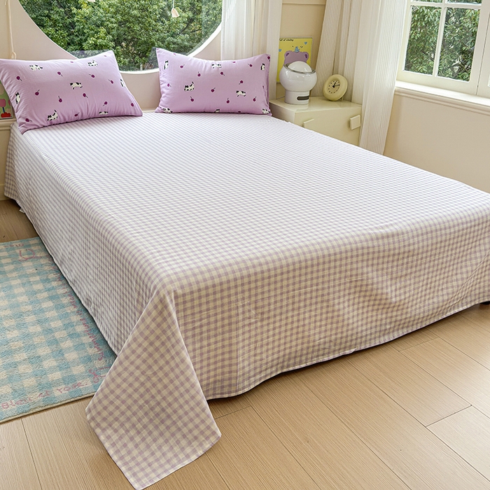 91家纺网 家纺一手货源 找家纺 感遇家纺 2025新款全棉纯棉千柔双层纱四件套 紫樱猫语