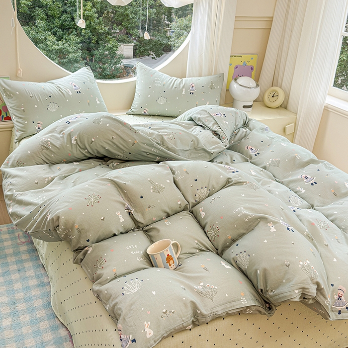 91家纺网 家纺一手货源 找家纺 感遇家纺 2025新款全棉纯棉千柔双层纱四件套 甜系少女