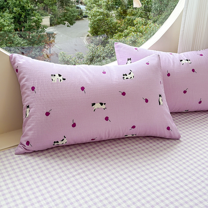 91家纺网 家纺一手货源 找家纺 感遇家纺 2025新款全棉纯棉千柔双层纱四件套 紫樱猫语