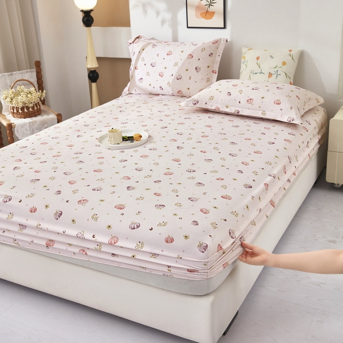 云玲时尚 2025春夏新款针织棉双层纱单床笠床笠单件 月亮南瓜