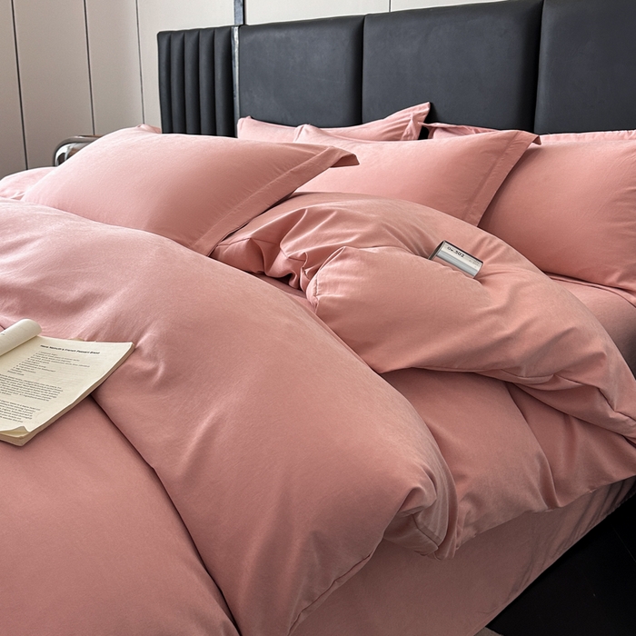 优梦莱 2025春夏新款100%抗菌防螨四件套 火烈鸟粉